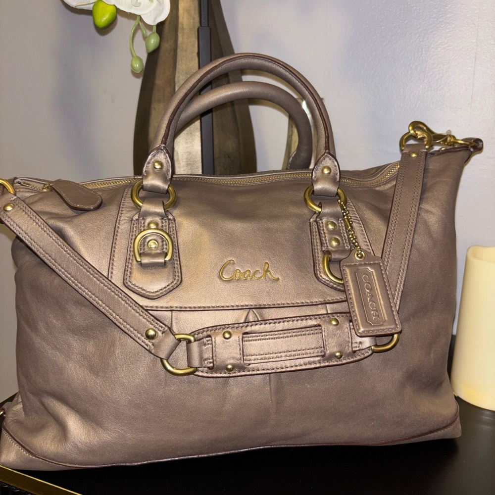 Coach Ashley Metallic Bronze Satchel- Matching Wristlet In Closet. - Picture 2 of 14
